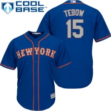 Youth Majestic New York Mets #15 Tim Tebow Replica Royal Blue Alternate Road Cool Base MLB Jersey