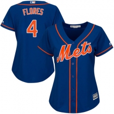 Women's Majestic New York Mets #4 Wilmer Flores Authentic Royal Blue Alternate Home Cool Base MLB Jersey