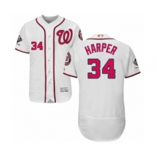 Men's Washington Nationals #34 Bryce Harper White Home Flex Base Authentic Collection 2019 World Series Champions Baseball Jersey