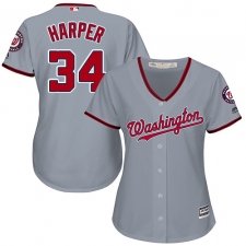 Women's Majestic Washington Nationals #34 Bryce Harper Replica Grey Road Cool Base MLB Jersey