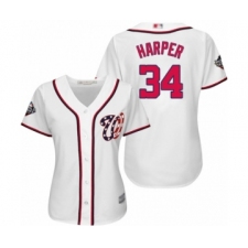 Women's Washington Nationals #34 Bryce Harper Authentic White Home Cool Base 2019 World Series Bound Baseball Jersey