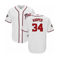 Youth Washington Nationals #34 Bryce Harper Authentic White Home Cool Base 2019 World Series Bound Baseball Jersey