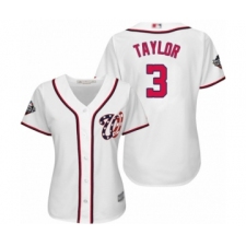 Women's Washington Nationals #3 Michael Taylor Authentic White Home Cool Base 2019 World Series Bound Baseball Jersey