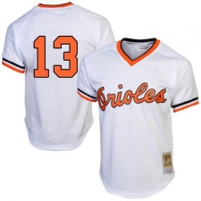 Men's Mitchell and Ness Baltimore Orioles #13 Manny Machado Authentic White Throwback MLB Jersey