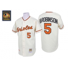 Men's Mitchell and Ness Baltimore Orioles #5 Brooks Robinson Authentic Cream Throwback MLB Jersey