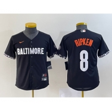 Youth Baltimore Orioles #8 Cal Ripken Jr Black 2023 City Connect Cool Base Stitched Jersey 1