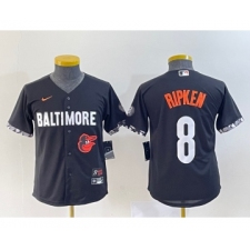 Youth Baltimore Orioles #8 Cal Ripken Jr Black 2023 City Connect Cool Base Stitched Jersey