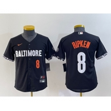 Youth Baltimore Orioles #8 Cal Ripken Jr Number Black 2023 City Connect Cool Base Stitched Jersey 2