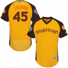 Men's Majestic Baltimore Orioles #45 Mark Trumbo Yellow 2016 All-Star American League BP Authentic Collection Flex Base MLB Jersey