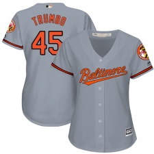 Women's Majestic Baltimore Orioles #45 Mark Trumbo Authentic Grey Road Cool Base MLB Jersey