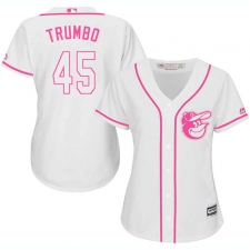 Women's Majestic Baltimore Orioles #45 Mark Trumbo Replica White Fashion Cool Base MLB Jersey