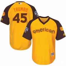 Youth Majestic Baltimore Orioles #45 Mark Trumbo Authentic Yellow 2016 All-Star American League BP Cool Base MLB Jersey
