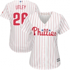 Women's Majestic Philadelphia Phillies #26 Chase Utley Authentic White/Red Strip Home Cool Base MLB Jersey