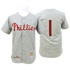 Men's Mitchell and Ness 1950 Philadelphia Phillies #1 Richie Ashburn Authentic Grey Throwback MLB Jersey