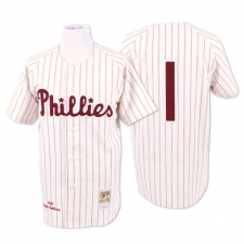 Men's Mitchell and Ness Philadelphia Phillies #1 Richie Ashburn Authentic White/Red Strip Throwback MLB Jersey