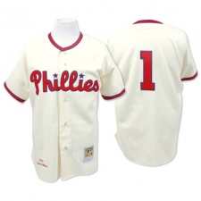 Men's Mitchell and Ness Philadelphia Phillies #1 Richie Ashburn Replica Cream Throwback MLB Jersey