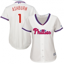 Women's Majestic Philadelphia Phillies #1 Richie Ashburn Authentic Cream Alternate Cool Base MLB Jersey