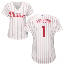 Women's Majestic Philadelphia Phillies #1 Richie Ashburn Authentic White/Red Strip Home Cool Base MLB Jersey