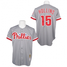 Men's Mitchell and Ness Philadelphia Phillies #15 Dave Hollins Authentic Grey Throwback MLB Jersey
