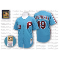 Men's Mitchell and Ness Philadelphia Phillies #19 Greg Luzinski Authentic Blue Throwback MLB Jersey
