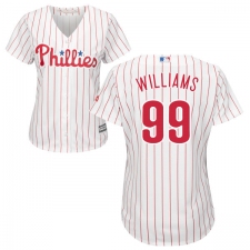 Women's Majestic Philadelphia Phillies #99 Mitch Williams Authentic White/Red Strip Home Cool Base MLB Jersey