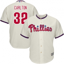 Youth Majestic Philadelphia Phillies #32 Steve Carlton Authentic Cream Alternate Cool Base MLB Jersey