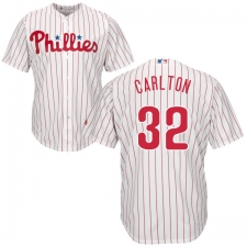 Youth Majestic Philadelphia Phillies #32 Steve Carlton Replica White/Red Strip Home Cool Base MLB Jersey