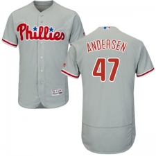 Men's Majestic Philadelphia Phillies #47 Larry Andersen Grey Road Flex Base Authentic Collection MLB Jersey