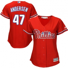 Women's Majestic Philadelphia Phillies #47 Larry Andersen Replica Red Alternate Cool Base MLB Jersey