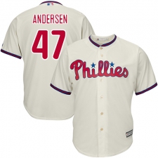 Youth Majestic Philadelphia Phillies #47 Larry Andersen Authentic Cream Alternate Cool Base MLB Jersey