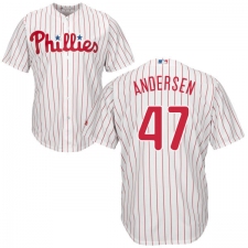 Youth Majestic Philadelphia Phillies #47 Larry Andersen Replica White/Red Strip Home Cool Base MLB Jersey