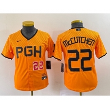 Youth Nike Pittsburgh Pirates #22 Andrew McCutchen Number Yellow 2023 City Connect Stitched Jersey