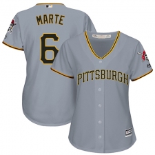 Women's Majestic Pittsburgh Pirates #6 Starling Marte Replica Grey Road Cool Base MLB Jersey