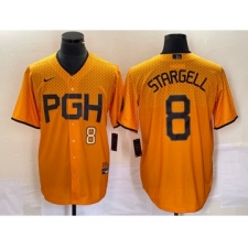 Men's Nike Pittsburgh Pirates #8 Willie Stargell Number Gold 2023 City Connect Stitched Jersey 2