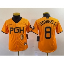 Youth Nike Pittsburgh Pirates #8 Willie Stargell Number Yellow 2023 City Connect Stitched Jersey1