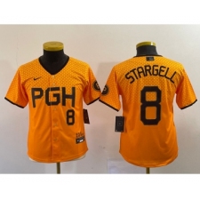 Youth Nike Pittsburgh Pirates #8 Willie Stargell Number Yellow 2023 City Connect Stitched Jersey2