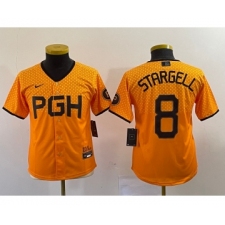 Youth Nike Pittsburgh Pirates #8 Willie Stargell Number Yellow 2023 City Connect Stitched Jersey4