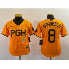Youth Nike Pittsburgh Pirates #8 Willie Stargell Number Yellow 2023 City Connect Stitched Jersey5