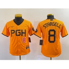 Youth Nike Pittsburgh Pirates #8 Willie Stargell Number Yellow 2023 City Connect Stitched Jersey