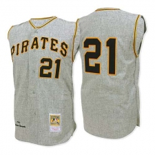Men's Mitchell and Ness 1962 Pittsburgh Pirates #21 Roberto Clemente Replica Grey Throwback MLB Jersey
