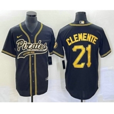 Men's Pittsburgh Pirates #21 Roberto Clemente Black Cool Base Stitched Baseball Jersey