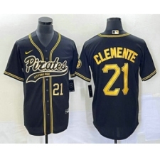 Men's Pittsburgh Pirates #21 Roberto Clemente Number Black Cool Base Stitched Baseball Jersey