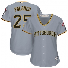 Women's Majestic Pittsburgh Pirates #25 Gregory Polanco Authentic Grey Road Cool Base MLB Jersey
