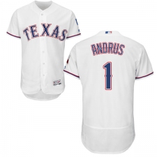 Men's Majestic Texas Rangers #1 Elvis Andrus White Home Flex Base Authentic Collection MLB Jersey
