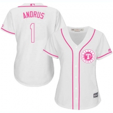 Women's Majestic Texas Rangers #1 Elvis Andrus Authentic White Fashion Cool Base MLB Jersey