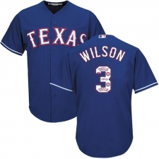 Men's Majestic Texas Rangers #3 Russell Wilson Authentic Royal Blue Team Logo Fashion Cool Base MLB Jersey