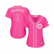 Women's Texas Rangers #3 Delino DeShields Jr. Authentic Pink Fashion Cool Base Baseball Player Jersey