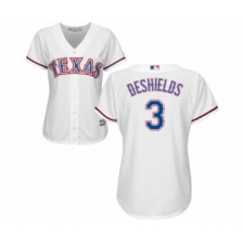 Women's Texas Rangers #3 Delino DeShields Jr. Authentic White Home Cool Base Baseball Player Jersey