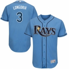 Men's Majestic Tampa Bay Rays #3 Evan Longoria Columbia Alternate Flex Base Authentic Collection MLB Jersey