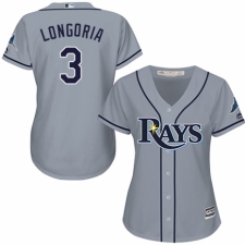 Women's Majestic Tampa Bay Rays #3 Evan Longoria Authentic Grey Road Cool Base MLB Jersey